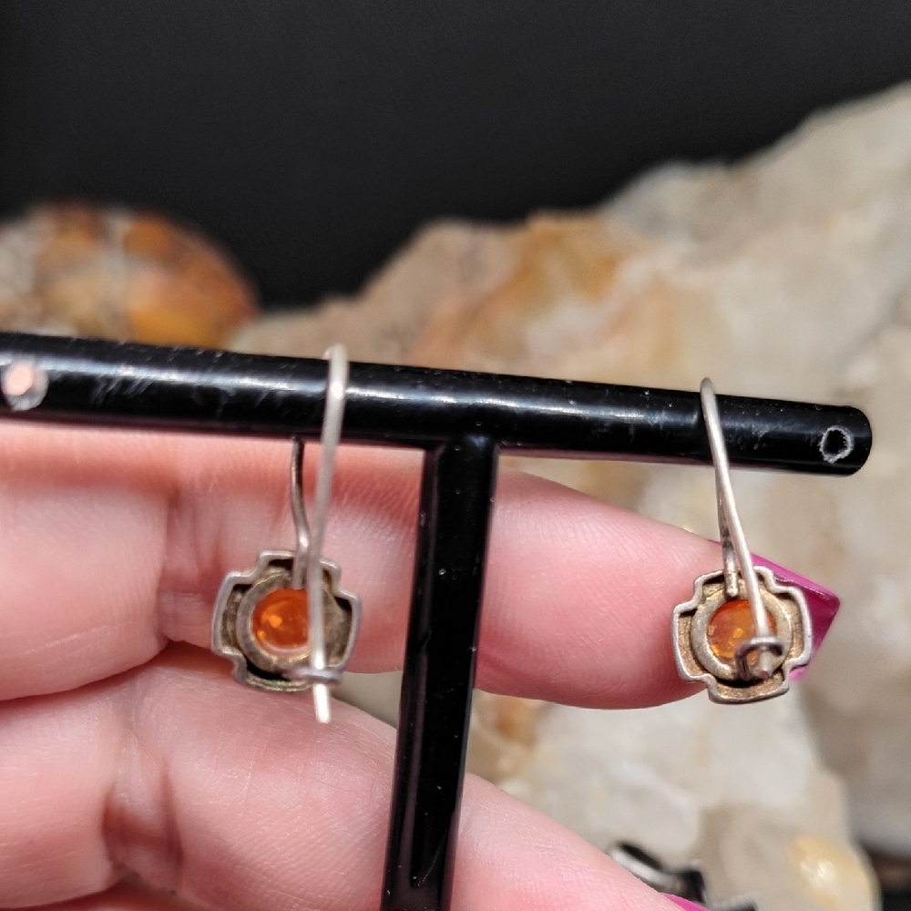 Sterling Silver And Amber Earring And Pendant Set Jewelry Set - Picture 3 of 5